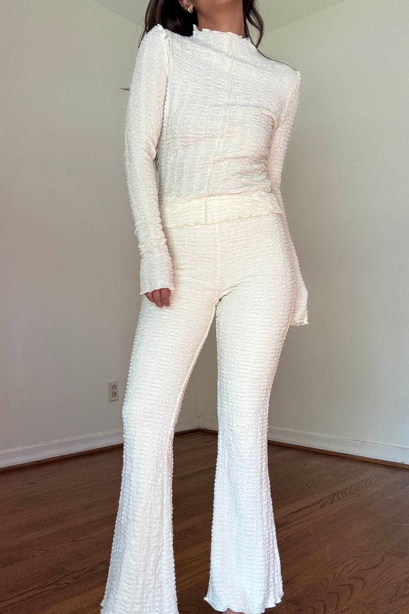 Textured High-Neck Flare Pant Set