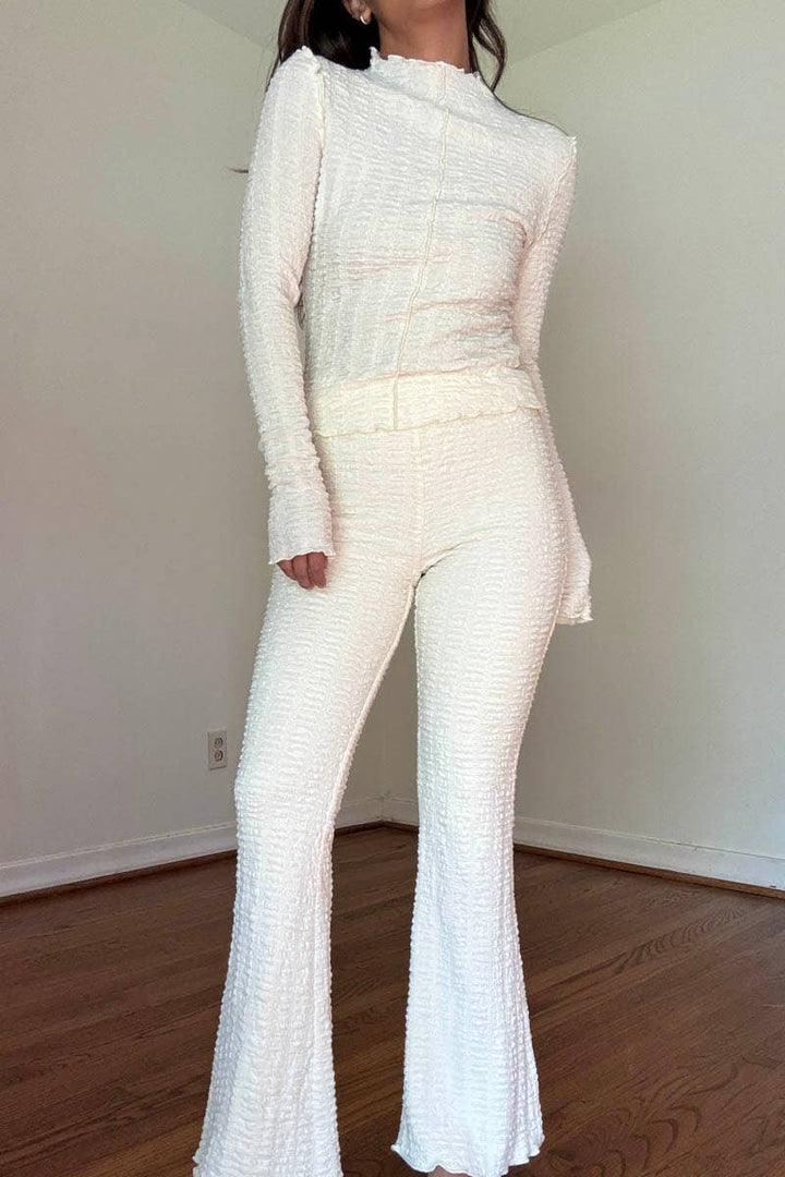 Textured High-Neck Flare Pant Set
