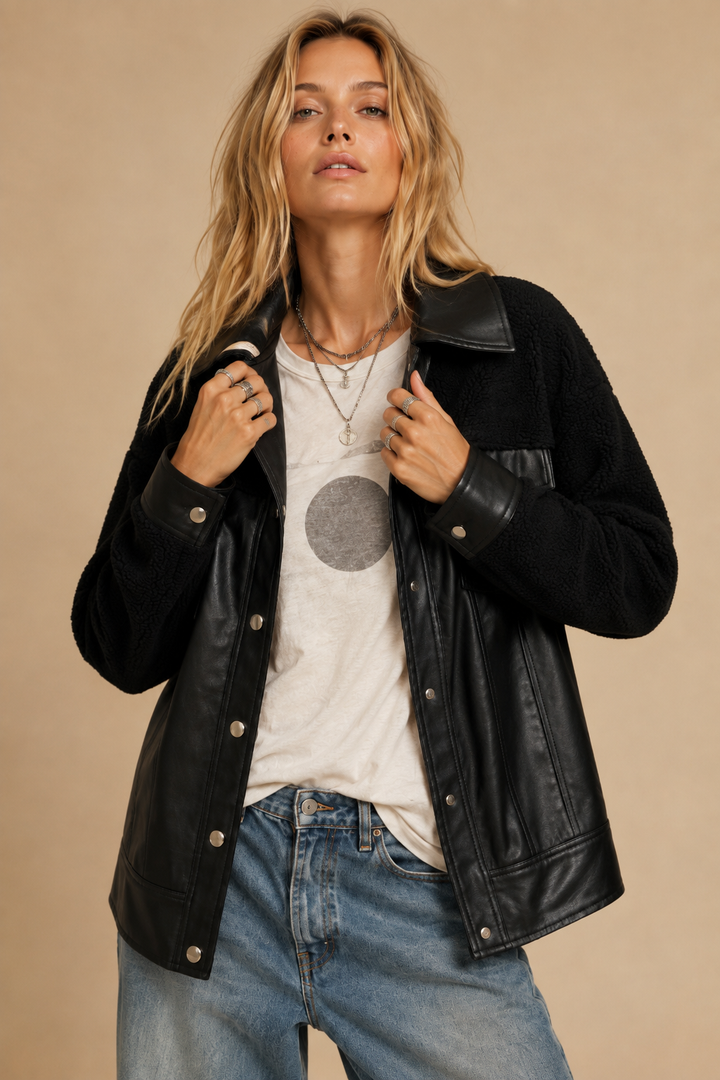 Faux Leather &amp; Sherpa Hybrid Shacket