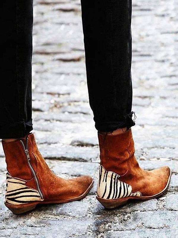 Zipper Low Heels Ankle Boots
