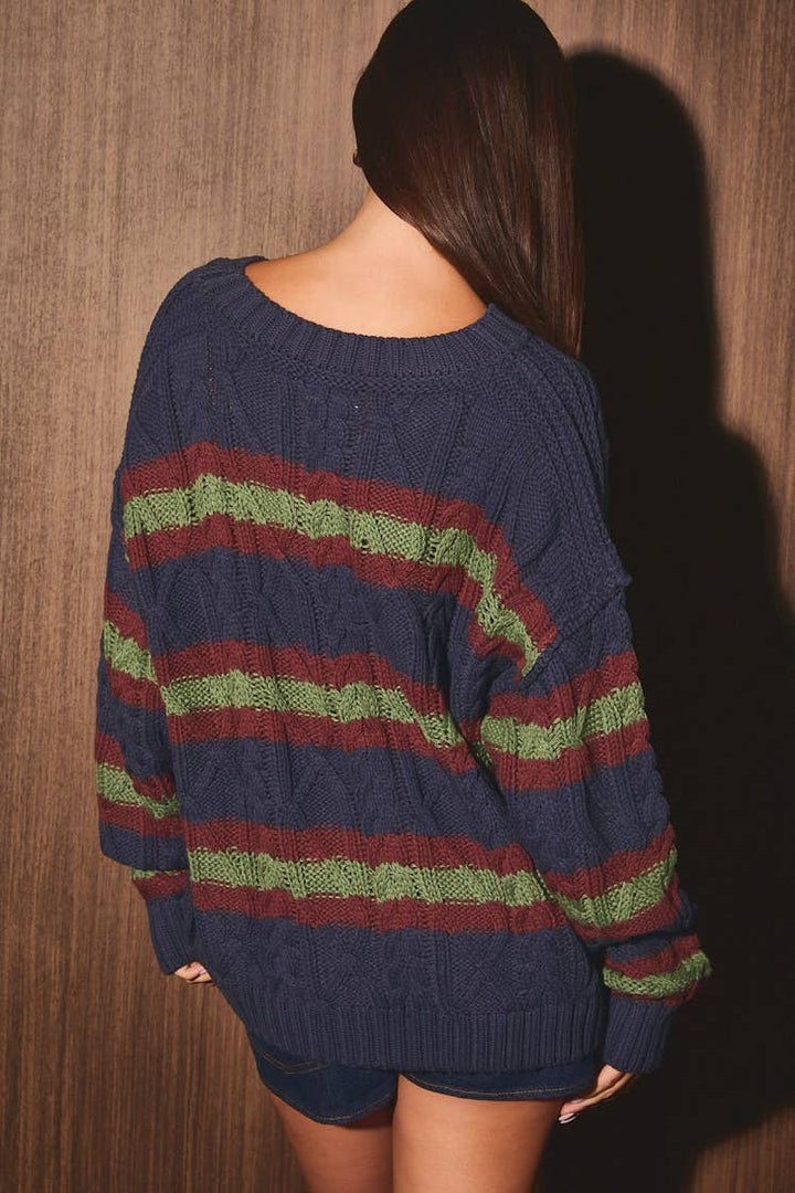 Stipe cable knit sweater