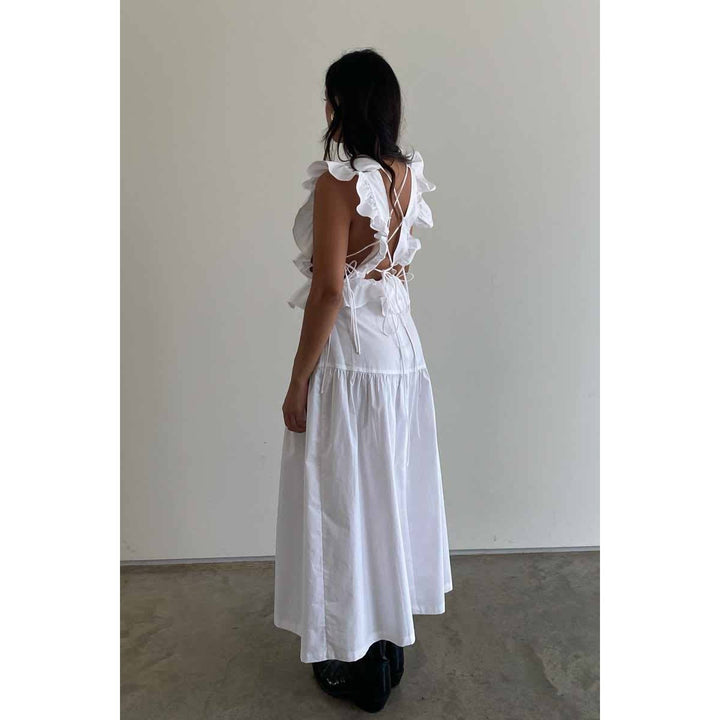 COTTON RUFFLED DETAIL MIDI DRESS