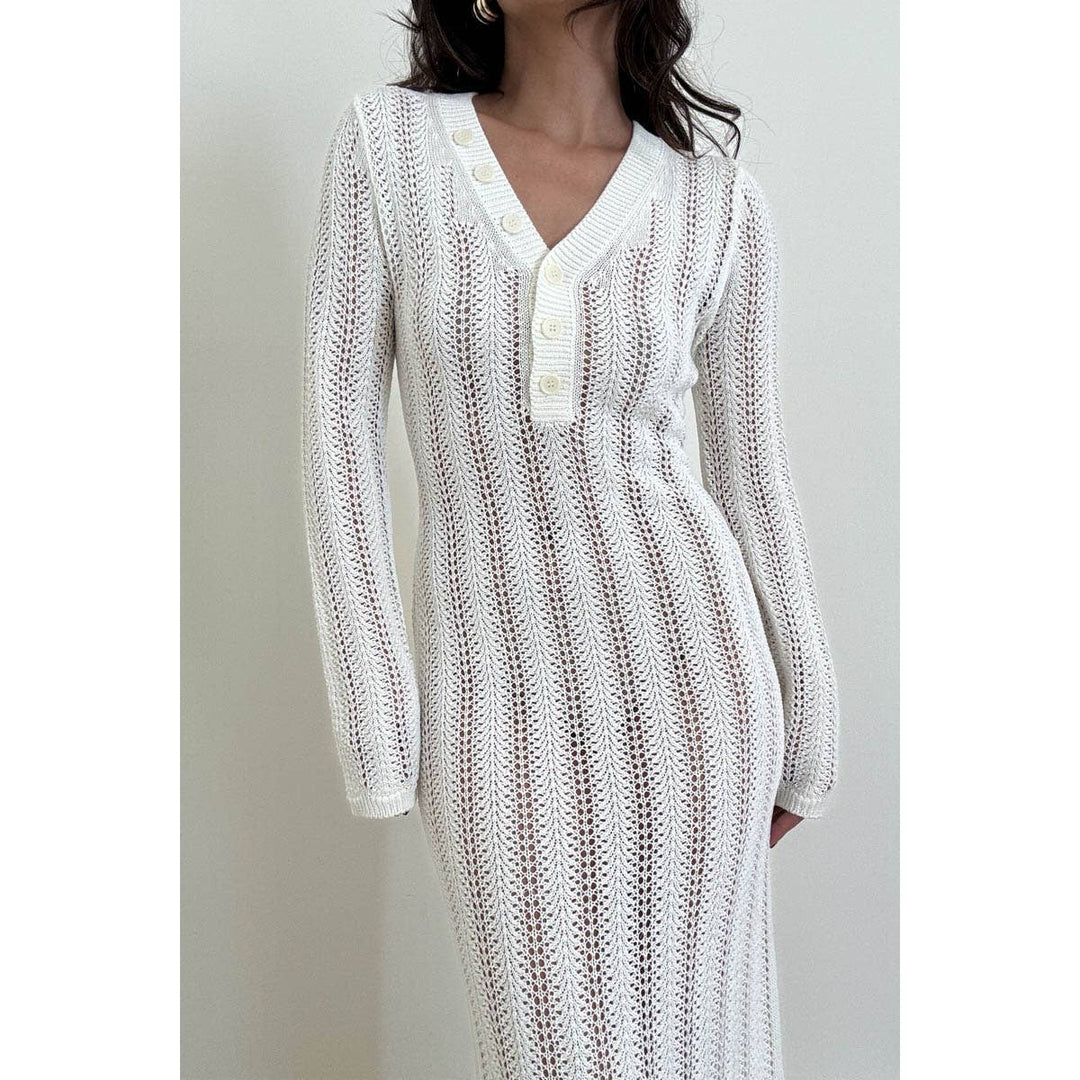 Knit V Neck Long Sleeves Dress