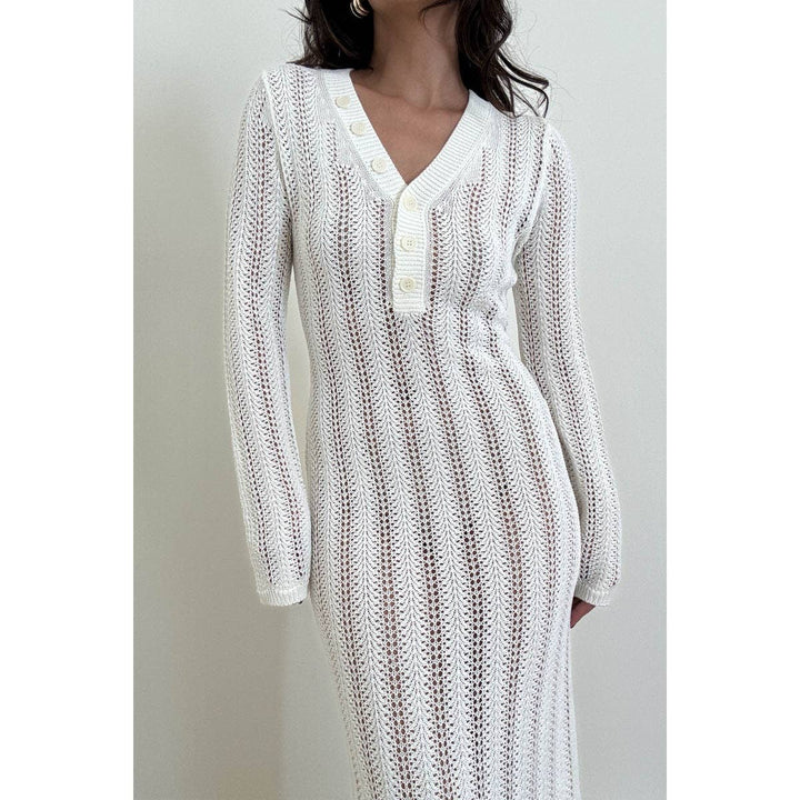 Knit V Neck Long Sleeves Dress
