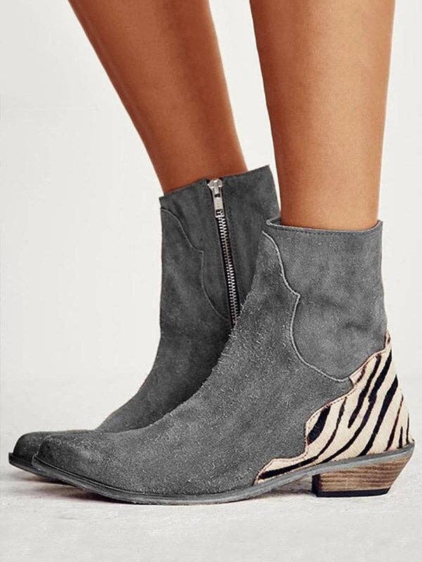Zipper Low Heels Ankle Boots
