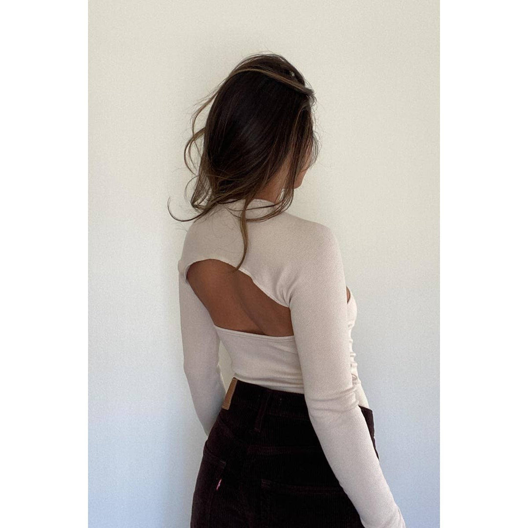 Cut-out Ribbed Long Sleeve Knit Top