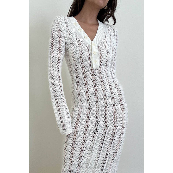 Knit V Neck Long Sleeves Dress