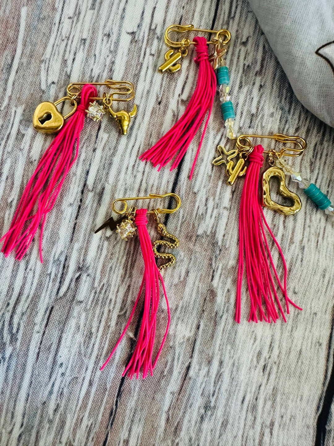 Pink & Gold Pin Bandana Charm/Hat Charm
