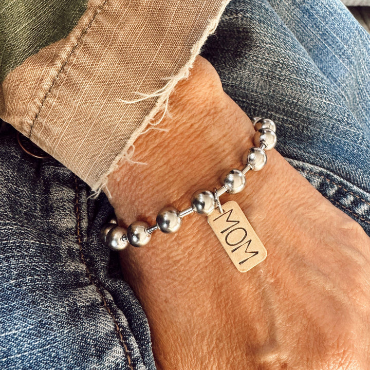 Hand Stamped MOM Brass Tag Bracelet