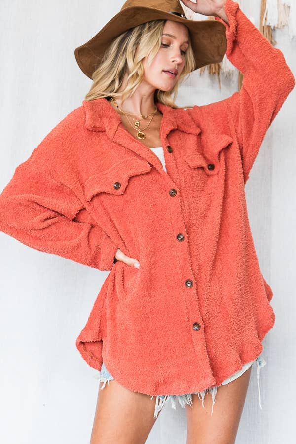 Rust Plush Fluffy Oversized Shirt