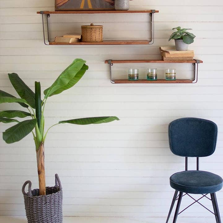 Set of 2 Recycled Wood and Metal Shelves