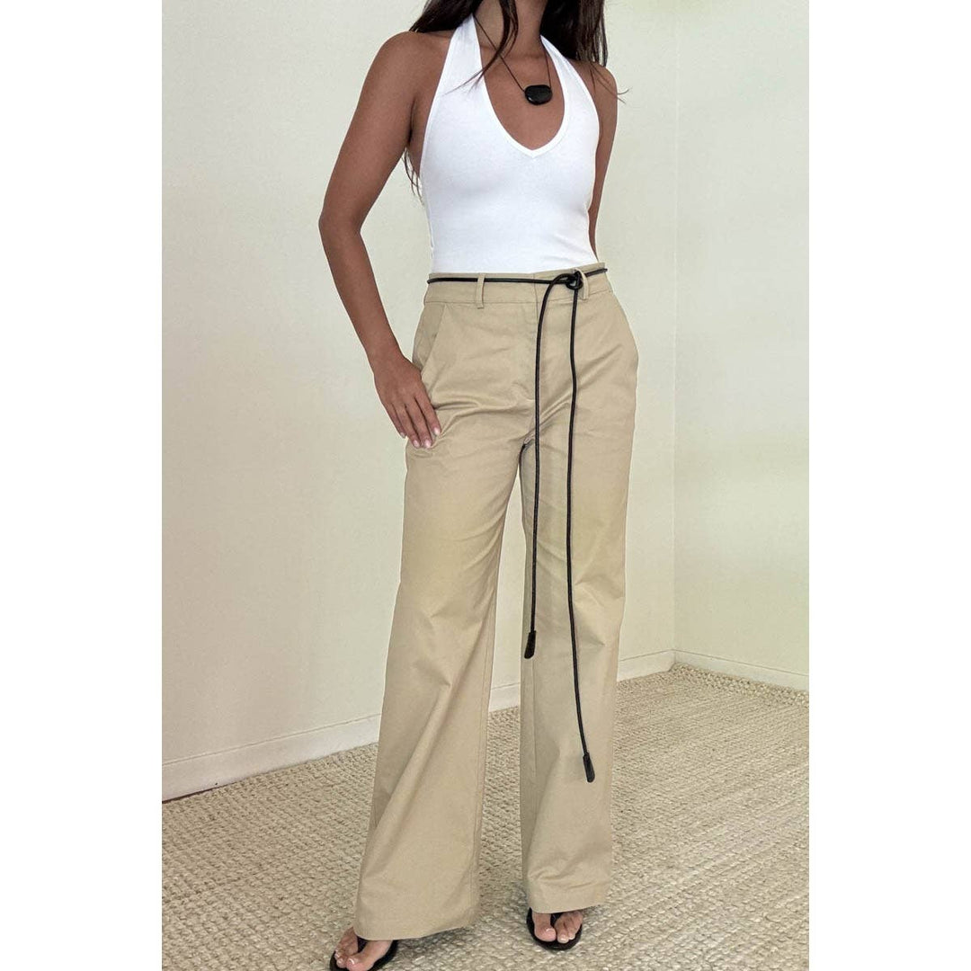 COTTON WIDE STRAIGHT LEG PANTS