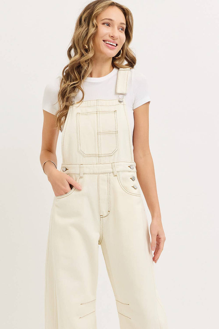 BARREL-LEG DENIM OVER-ALLS