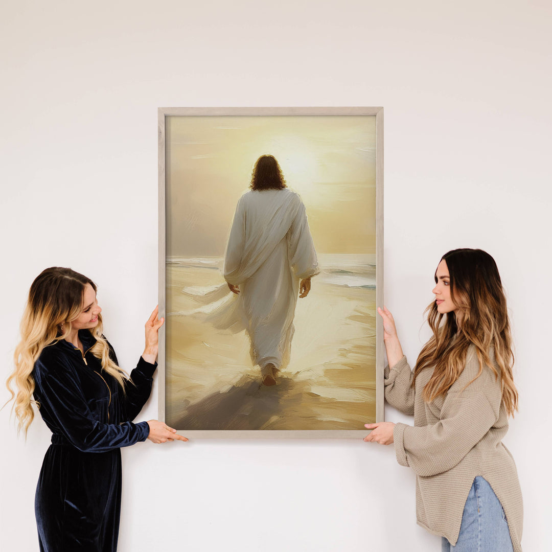 Jesus Golden Sunset - Jesus Canvas Wall Art - Wood Framed: 12x18" Medium Canvas Art with Thick Wood Frame