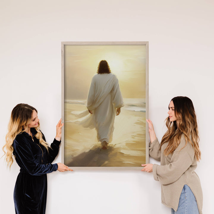 Jesus Golden Sunset - Jesus Canvas Wall Art - Wood Framed: 12x18" Medium Canvas Art with Thick Wood Frame