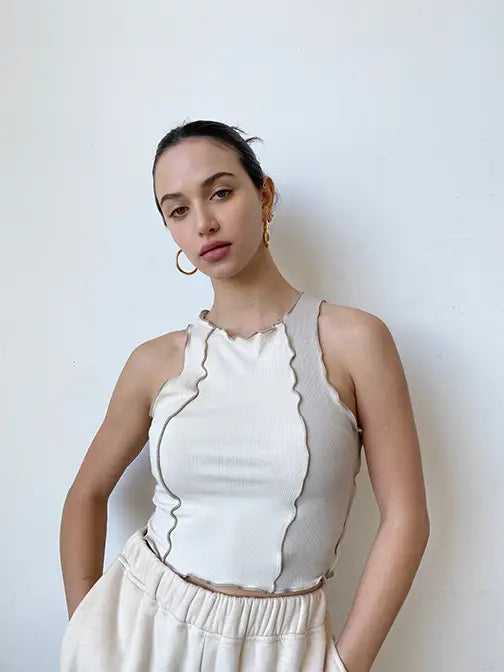 Contrast Lettuce Hem Ribbed Tank