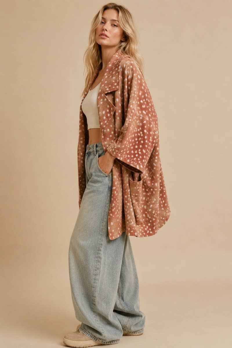 Fawn Print Oversized Cardigan Coat