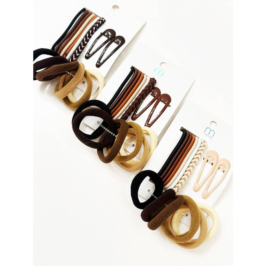 Brown Tone Assorted Hair Tie and Clip Set