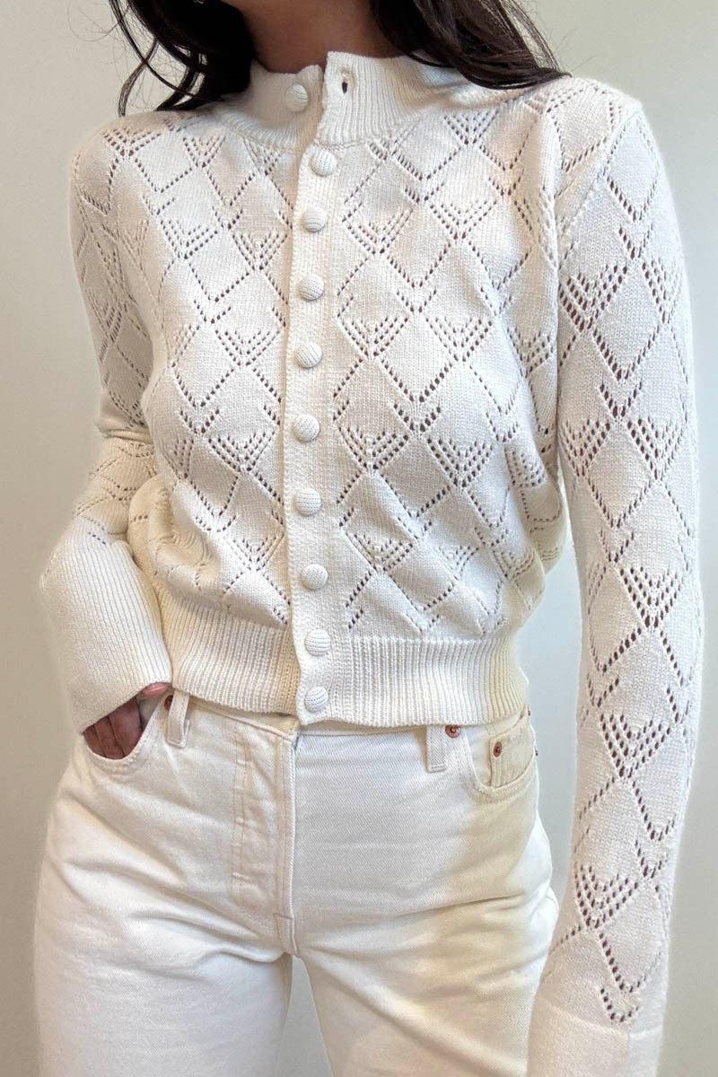 Pointelle Knit Button-front Cardigan C6073C