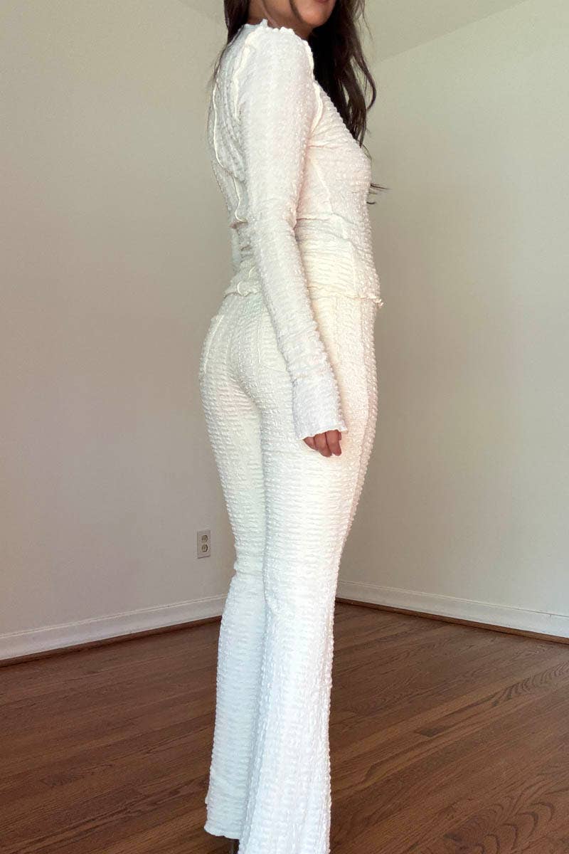 Textured High-Neck Flare Pant Set