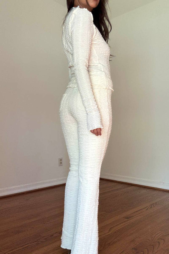 Textured High-Neck Flare Pant Set
