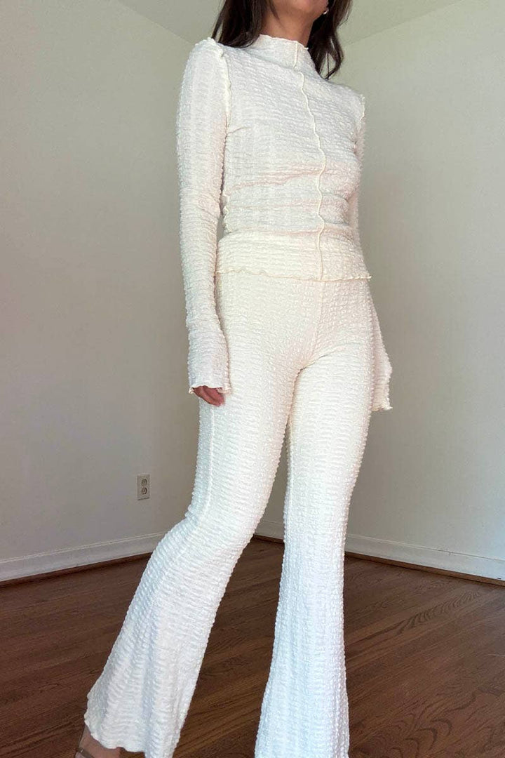 Textured High-Neck Flare Pant Set