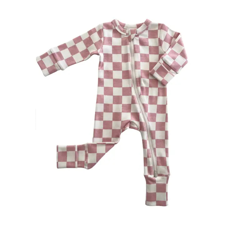 Blueberry Muffin Checkerboard Zip Romper