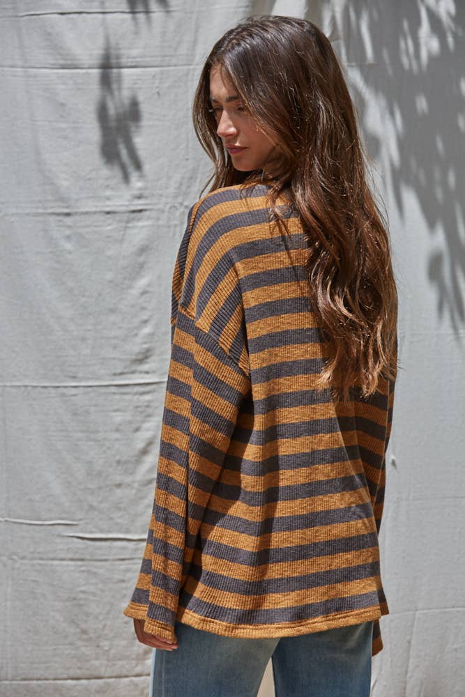 Knit Ribbed Striped Pullover Top