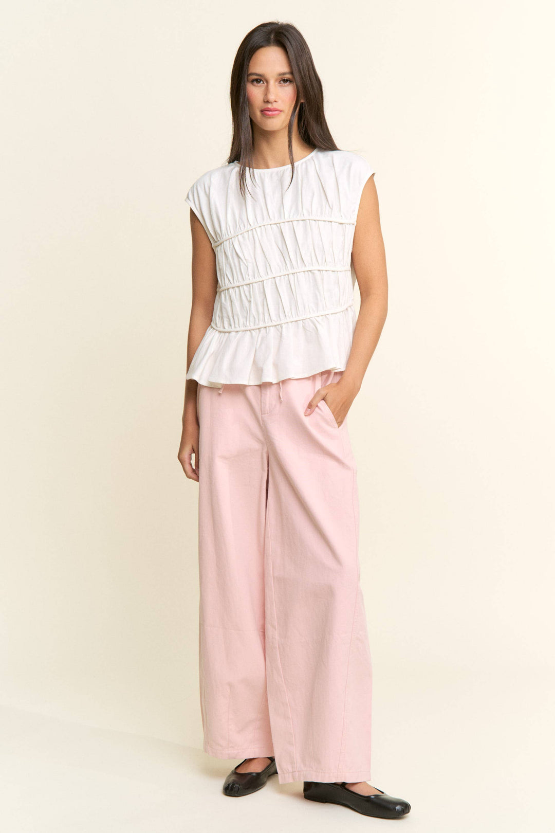 Cap Sleeve Ruched Peplum Top