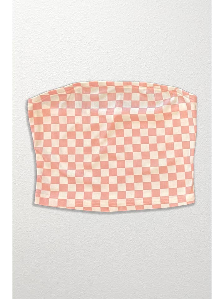 Checkered Rib Knit Tube Top