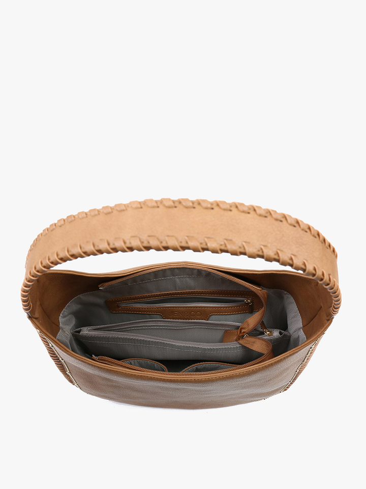 Studded Whipstitch Hobo Bag