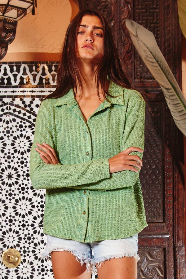 Washed Solid Textured Knit Top