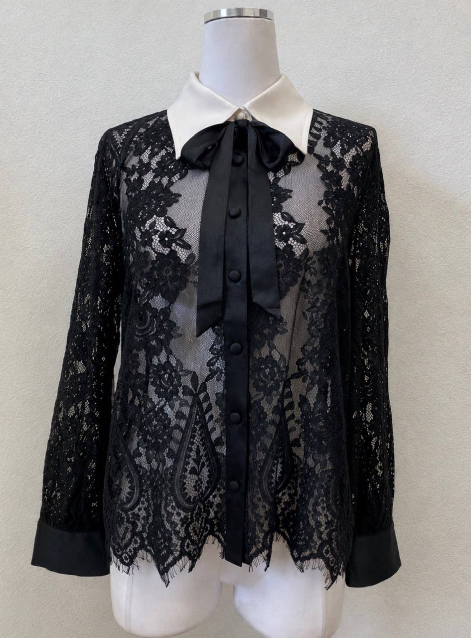 Collar Button up Lace Top