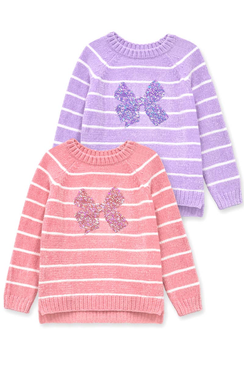 Sequins Bow Chenille Pullover Sweater