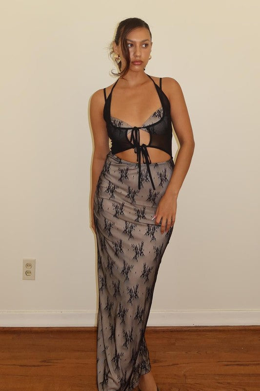 LACE MESH MAXI DRESS