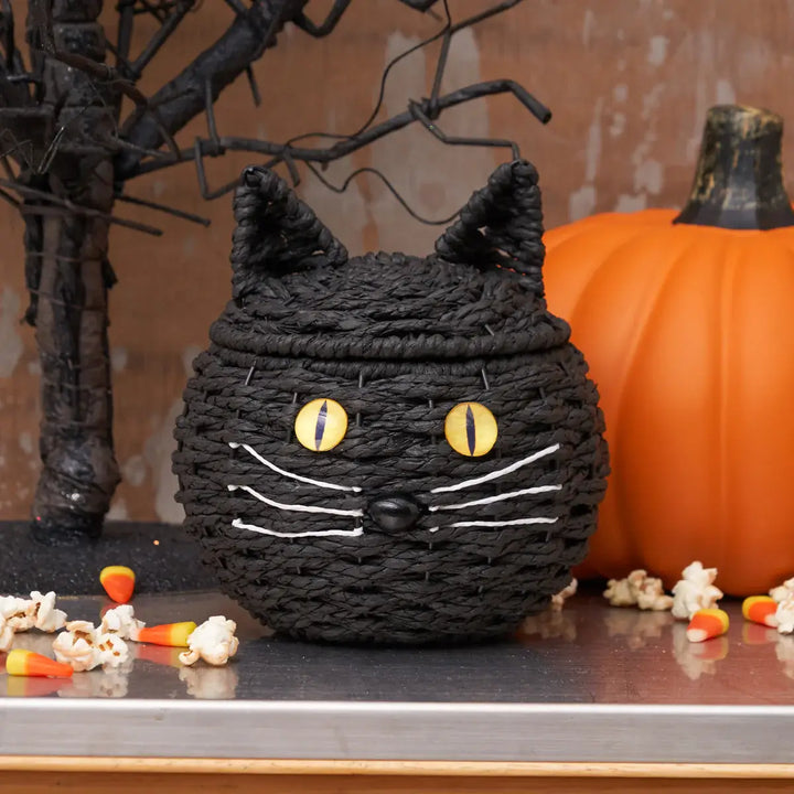 Halloween Black Cat Shaped Handwoven Basket