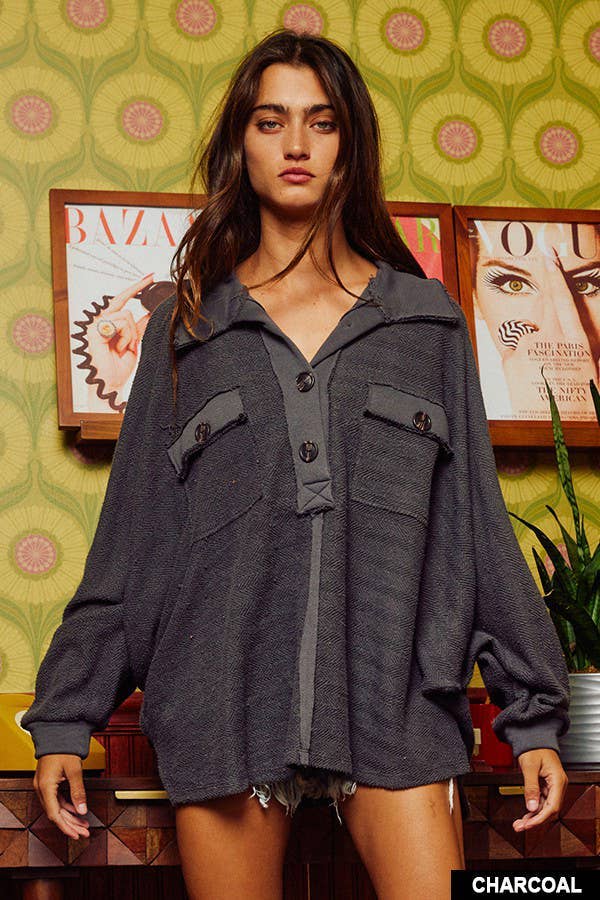 Burgundy French Terry Knit  Loose Fit Top