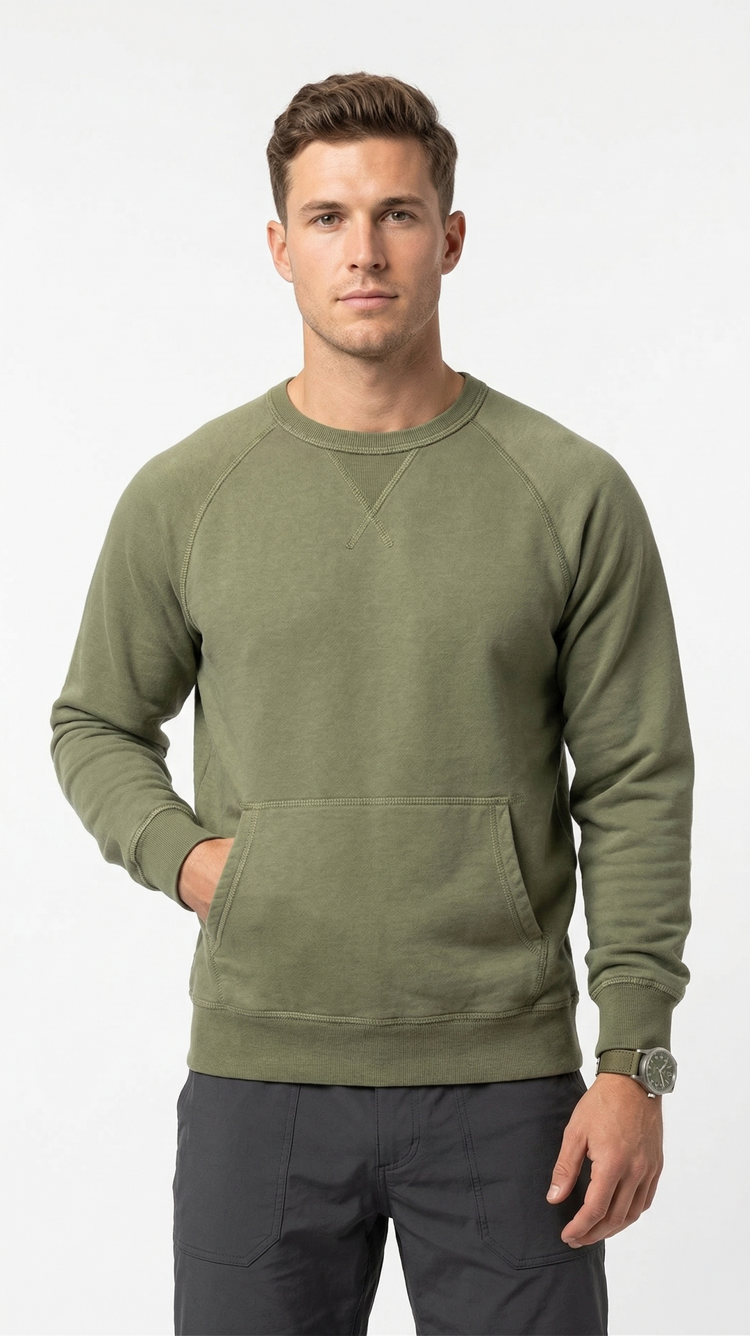 Essential Olive Raglan Sweatshirt