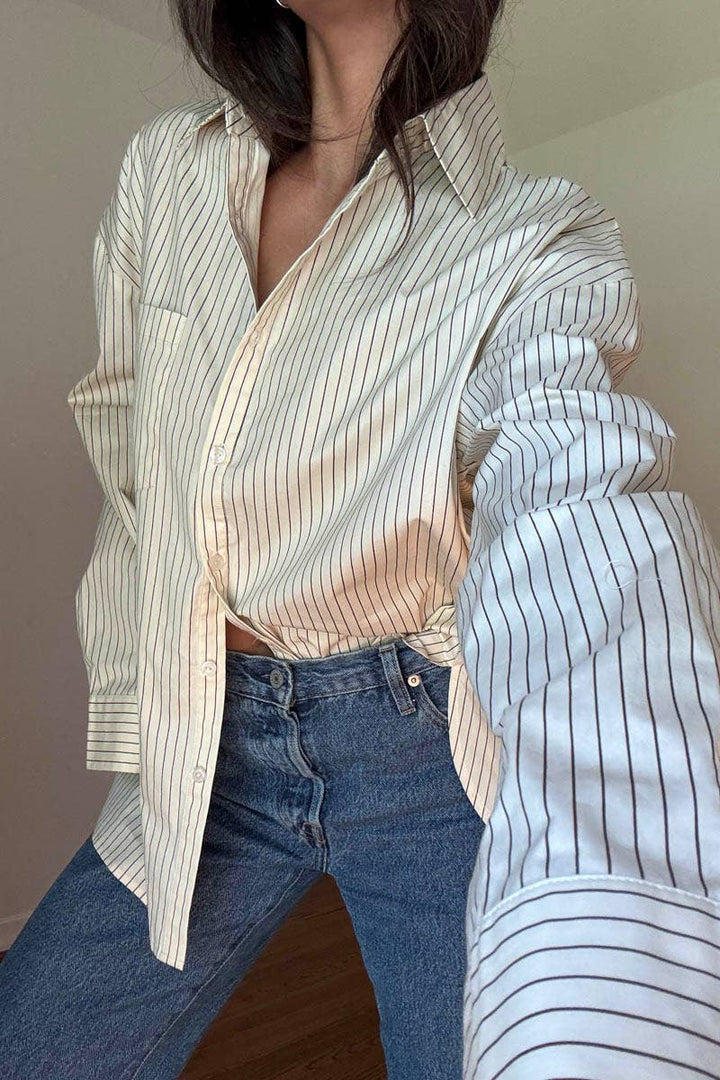 OVERSIZED PIN STRIPE BUTTON UP SHIRT