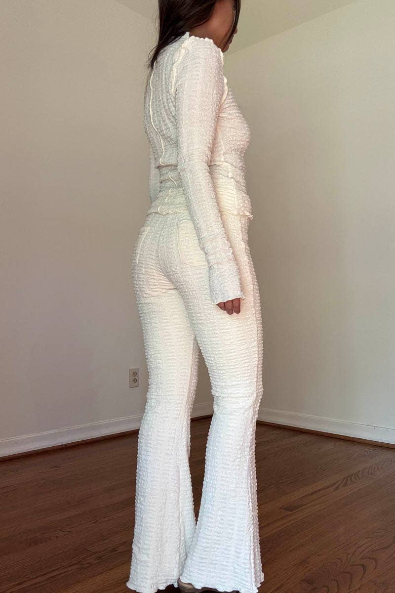 Textured High-Neck Flare Pant Set