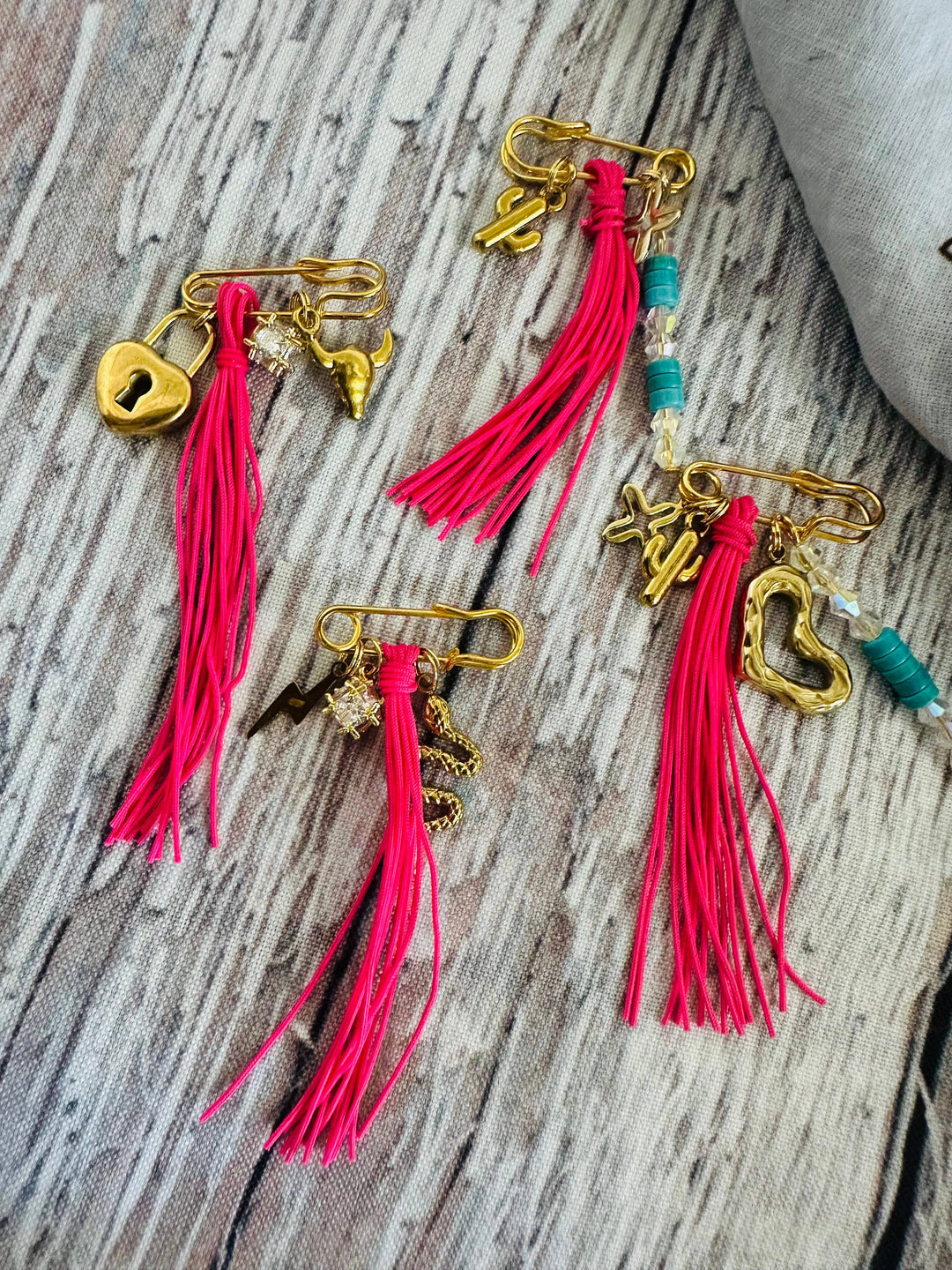 Pink & Gold Pin Bandana Charm/Hat Charm