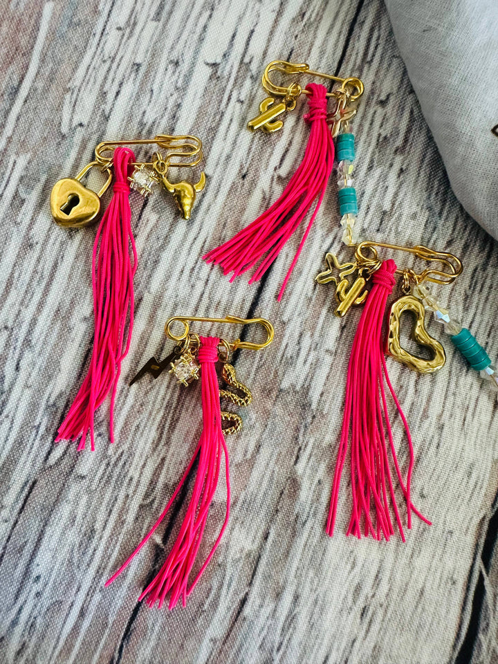 Pink & Gold Pin Bandana Charm/Hat Charm