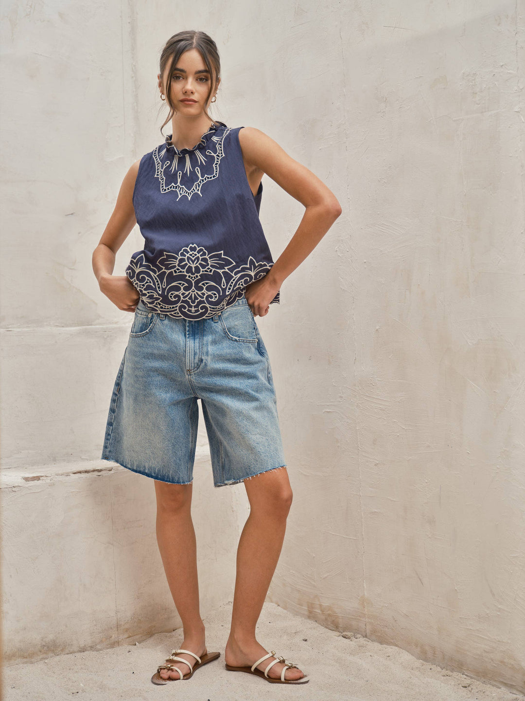 WIDE LEG RETRO BERMUDA DENIM SHORT
