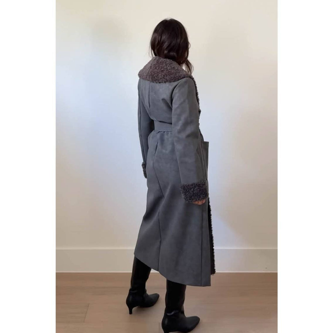 Faux Fur Trimmed Leather Coat