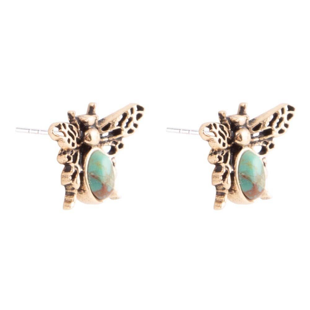Green Turquoise Golden Honey Bee Earrings
