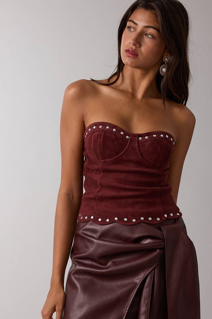 SUEDE STUDDED SCALLOP CORSET