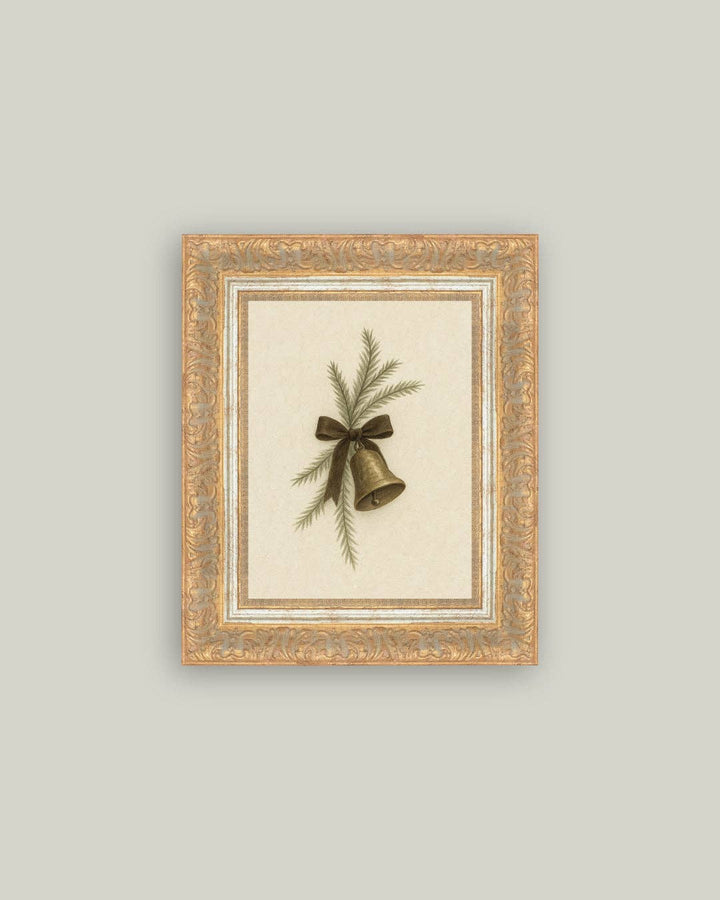 Bell with Pine Framed Antique Art