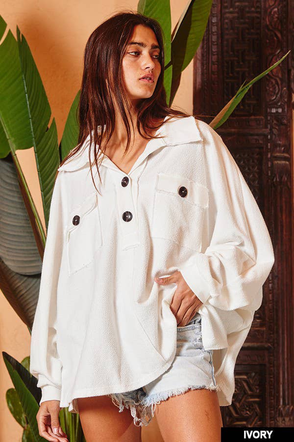 Burgundy French Terry Knit  Loose Fit Top