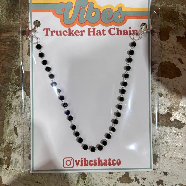 Dainty Black Beaded Trucker Hat Chain