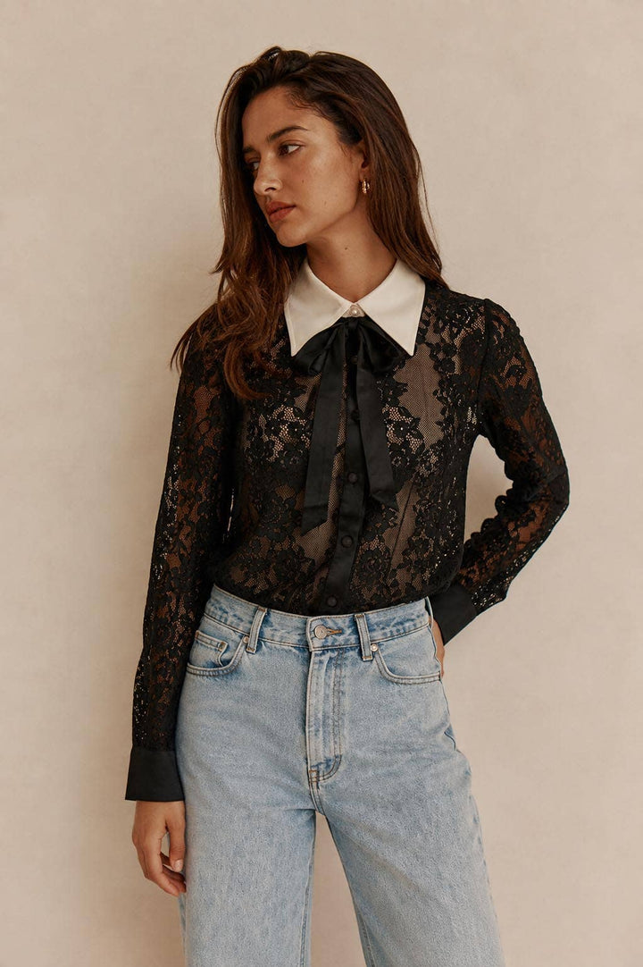 Collar Button up Lace Top